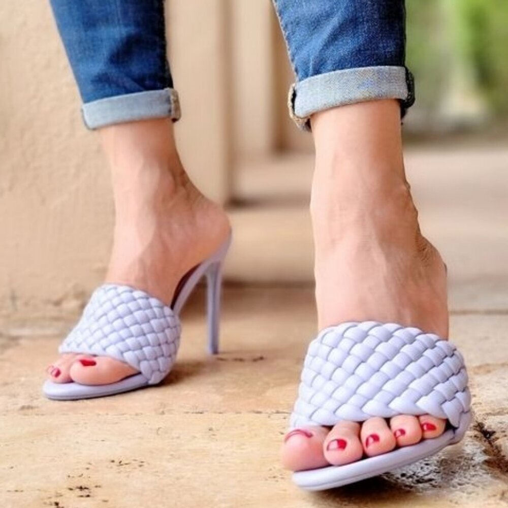 Periwinkle Slip On Mule Sandals Women's High Heel Shoes